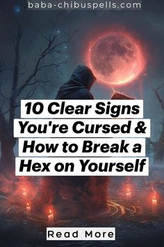 a person sitting on a bench with the words 10 clear signs you're cursed and how to break a hex on yourself