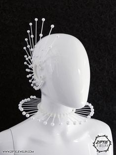 Futuristic Jewellery Design, Futuristic Necklace, White Futuristic, Spike Ear Cuff, Bridal Choker Necklace, Digital Dress, Choker Collar Necklace