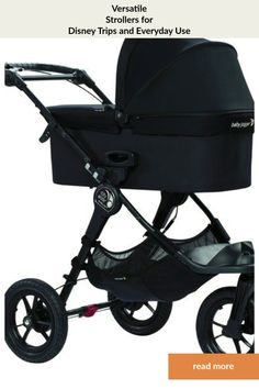 an image of a baby stroller with wheels and seat on the front, in black