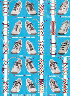 the instructions for how to lace shoes with multiple colors and sizes, including white and black