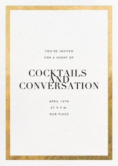 a white and gold frame with the words cocktails and conversation written in black on it