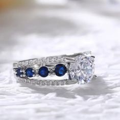 Absolutely Gorgeous Eternity Ring Oval Zircon With Blue Sapphire Stones This Ring Has A Beautiful Sparkle. Dazzling And Eye-Catching Silver Plated #004 Triangle Wedding Ring, Blue Sapphire Diamond Ring, Colored Engagement Rings, Proposal Engagement, Party Rings, Blue Sapphire Diamond, Sapphire Diamond Ring, Padova, Zircon Ring