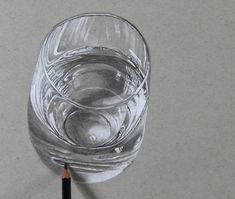 a drawing of a glass with a pencil in it