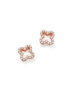 From our exclusive collection, these 14K rose gold clover stud earrings feature pave diamonds. Rose Gold Diamond Flower-shaped Earrings, Rose Gold Diamond Earrings With Sparkling Stones, Rose Gold Cubic Zirconia Diamond Earrings With Pave Setting, Rose Gold Jewelry Earrings, Citrine Ring Engagement, Moissanite Engagement Ring Rose Gold, Clover Jewelry, Black Diamond Earrings, Silicone Wedding Rings