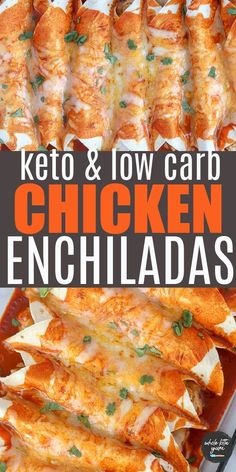 keto and low carb chicken enchiladas in a casserole dish