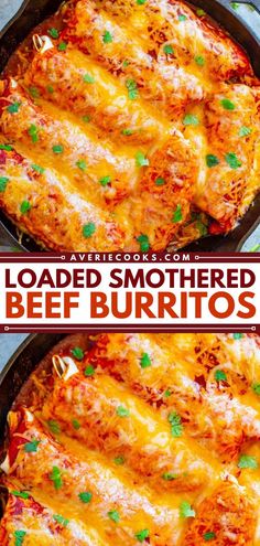 You'll love this Mexican comfort food recipe! Not only are these beef burritos loaded with ground beef, refried beans, and rice, but it is also smothered with sauce and cheese. Easy and freezer-friendly, they are perfect for weeknight dinners, too! Semi Healthy Dinners, Beefy 5 Layer Burrito Recipe, Burito Recipes, Beef Burritos Recipe, Ground Beef Burritos, Wet Burrito Recipes, Smothered Beef, Smothered Beef Burritos, Easy Burrito Recipe