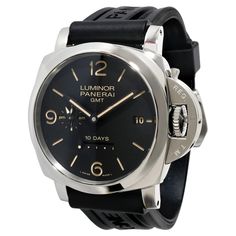 Panerai Luminor 1950 GMT PAM00533 Men's Watch in Stainless Steel SKU: 132417 PRIMARY DETAILS Brand: Panerai Model: Luminor 1950 GMT Country of Origin: Switzerland Movement Type: Mechanical: Automatic/Kinetic Year Manufactured: 2016 Year of Manufacture: 2010-2019 Condition: Retail price 13400 USD. In excellent condition and recently serviced. All components are factory original. Photos of actual watch. Paneria Calibre P.2003, 25 Jewels. Comes with the original box and instructions. CASE DETAILS Case Shape: Round Case Height (mm): 17.00 Bezel Type: Smooth Case Material: Stainless Steel Case Width (mm):: 44 Crystal: Sapphire Water Resistant Depth (m): 100 BRACELET DETAILS Band Type: Rubber Clasp/Buckle Type: Tang Buckle Band Length (inches): 8.00 DIAL DETAILS Dial Color: Black Dial Markers: A Rolex Wrist Watch, Panerai Luminor 1950, 2016 Year, Panerai Watches, Panerai Luminor, Rubber Bracelets, Expensive Watches, Cartier Watch, Authentic Watches