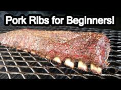 there is a large piece of meat on the grill with words pork ribs for beginners