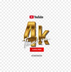 the 4k thank you sub logo with gold letters and red ribbon on transparent background