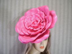 "This is a big fabulous dark pink FOAM Rose with a touch of light pink feathers on the under side. It's so beautiful and lightweight. It's about 13\" wide Big! The back has a clip or headband both will be included so you can decide which you prefer.. Can be worn anywhere on your head. Check out my other items in my shop https://www.etsy.com/shop/MsPurdy I ship many times a week. All sales are final, no exchanges or refund. I accept paypal, credit cards and etsy gift cards. More items in my Etsy Halloween Alice In Wonderland, Alice In Wonderland Hat, Fascinator Wedding, Kentucky Derby Fascinator, Doll Brooch, Rose Hat, Derby Fascinator, Flower Fascinator, Bridal Hat