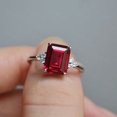 2ct Emerald Cut Lab Ruby Ring/ruby Engagement Ring/anniversary - Etsy Princess Cut Sapphire Ring, Quincenera Dresses, Ruby Wedding Rings, Ruby Ring Gold, Future Engagement Rings, Minimalist Engagement Ring, Ring Ruby, Topaz Engagement Ring, London Blue Topaz Ring