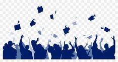 silhouettes of graduates throwing their caps in the air at graduation ceremony, hd png