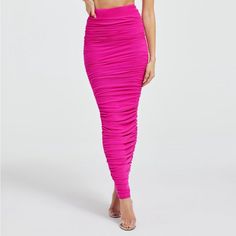 Never Worn Pristine Condition Good American Hot Pink Ruched Mesh Skirt In Size Xs. No Flaws. Chic Pink Stretch Maxi Skirt, Pink Long Skirt For Night Out, Pink High Waist Stretch Skirt, Pink Stretch Maxi Skirt For Party, High Waist Pink Maxi Skirt For Party, Pink Pleated Maxi Skirt For Party, Pink Stretch Skirt For Night Out, Pink Stretch Skirt, Pink Fitted Maxi Skirt With Lined Skirt