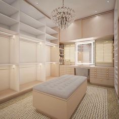 this is a 3d image of a bedroom with closets and a chandelier