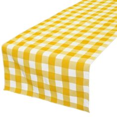 a yellow and white checkered table cloth