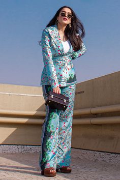 Shop for these amazing collections of Blue Floral Print Pant For Women by Limerick by Abirr N' Nanki online at Aza Fashions. Blue Trousers Sets For Spring, Elegant Patterned Spring Sets, Spring Workwear Sets With Printed Motifs, Elegant Floral Print Patterned Sets, Elegant Blue Floral Print Sets, Elegant Blue Sets With Floral Print, Elegant Blue Set With Floral Print, Blue Floral Print Ankle-length Pants, Blue Floral Print Pants For Work