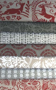 four different types of fabric are shown in the same pattern as each one is white, red and gray