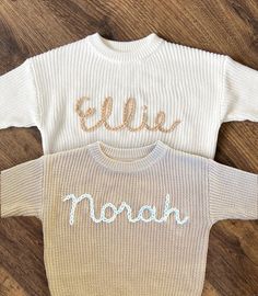 This personalized baby sweater is a unique and thoughtful gift for the little ones in your life. Handmade with love and care, this chunky sweater is made from 100% cotton. The sweater comes in a variety of sizes, ranging from 6 months to 5T, and is available in a range of fabric and yarn colors. Personalize it with the name of your little one, with a maximum of 10 characters. Each piece is hand-stitched in my handwriting, making it a one-of-a-kind item. Sold out colors/sizes are available with a Knit Baby Sweater, Name Sweater, Chunky Baby, Knit Baby Sweaters, Sweater Chunky, Handmade Sweater, Name Embroidery, Embroidered Name, Chenille Sweater