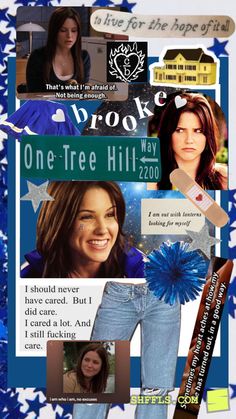 Brooke davis from one tree hill- shuffle collage with royal blue background and images of Brooke davis character, as well as some text Sophia Bush Quotes, One Tree Hill Brooke Davis, Tessa And Scott