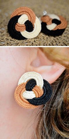 there are two pictures of earrings made out of yarn