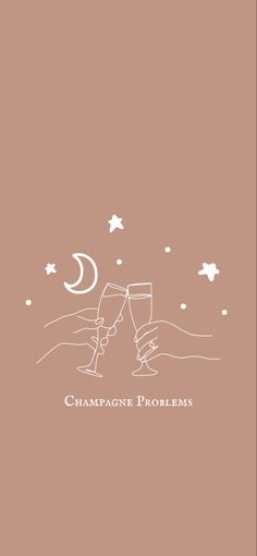 two champagne glasses with the words champagne problems written on them and stars in the background