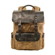 3 Colors Waxed Genuine Leather Backpack Large Capacity-Canvas and Leather Backpack-Innovato Design-Khaki-Innovato Design Canvas Stitching, Wax Canvas, Waxed Canvas Backpack, Waterproof Laptop Backpack, Waxed Canvas Bag, Computer Backpack, Backpack Travel Bag, Waterproof Bags, Backpack Bag