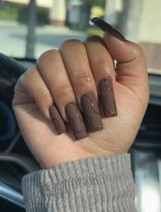 Custom made, turn around time is 3-5 business days.  Can switch colors if wanted.  SIZES MUST BE SENT AFTER PURCHASE Includes:  10 nails Unfortunately, returns and refunds are not accepted due to nails being custom made. Brown Nail, Brown Acrylic, Work Nails, Short Square Acrylic Nails, Acrylic Nails Coffin Pink, Cinnamon Spice, Bold Patterns