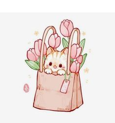 a cat in a bag with flowers on it