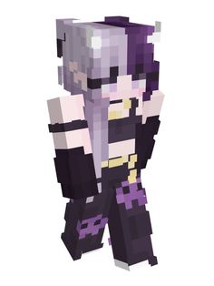 an image of a minecraft character with purple hair and black pants, standing in front of a white background