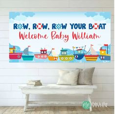 Sail into our adorable baby shower decorations featuring the whimsical 'Row, Row Your Boat' theme! With vibrant colors and charming details, this banner adds an extra touch of charm to your celebration. It's a perfect backdrop for your photo booth or as a unique centerpiece. Dive into our world of creative baby shower ideas, and make memories that will last a lifetime! Creative Baby Shower Ideas, Boat Theme, Row Row Your Boat, Creative Baby Shower, Shower Backdrop, Adult Birthday Invitations, Shower Inspiration