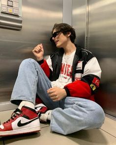 Racing Jacket Outfit, Red Jacket Outfit, Boy Icon, Racing Jackets, Red Jordans, Jordan Outfit, Trendy Boy Outfits, Aesthetic Outfits Men