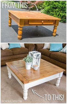 an old coffee table turned into a diy end table for the living room or dining room