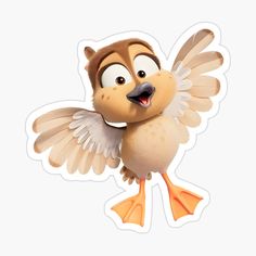 a cartoon bird with its wings spread out and eyes wide open sticker on a white background