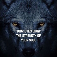 a wolf with the words your eyes show the strength of your soul