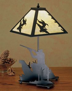 Meyda Tiffany - 50400 - One Light Accent Lamp - Duck Hunter - Textured Black/Ba Black Lamp Base, Dog Table, Duck Hunter, Tiffany Table Lamps, Square Shades, Beige Art, Fixture Table, Rustic Lodge, Table Lamp Sets