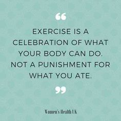 a woman's health quote with the words exercise is a celebration of what your body can