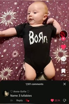 a baby in a bodysuit with the word born on it's chest and arms