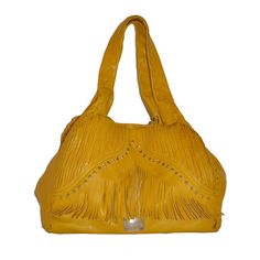 Fringe Tote Bag, Yellow Tote Bag, Banana Yellow, Banana Bag, Bonnie Cashin, Fringe Bags, Saddle Leather, Yellow Leather, Leather Fringe