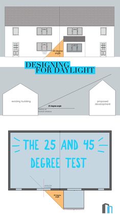 three different types of buildings with numbers on the front and back, one in blue