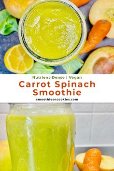 Carrot Spinach Smoothie Spinach Carrot Smoothie, Carrot Smoothie Recipe Healthy, Carrot Juice Smoothie, Smoothie Vegetable, Smoothie Carrot, Cashew Smoothie