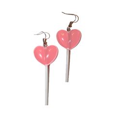 "Cutie Lollipop Heart Earrings Handmade and measuring 3.5\" long Very lightweight" Cute Heart Drop Earrings For Party, Cute Heart Earrings For Party, Trendy Heart Earrings For Birthday, Trendy Heart-shaped Earrings For Birthday, Trendy Heart-shaped Birthday Earrings, Kawaii Earrings For Valentine's Day Party, Cute Plastic Party Earrings, Cute Pink Heart Earrings For Birthday, Heart-shaped Sweet Earrings For Party