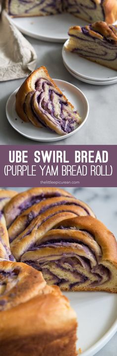 the purple swirl bread is sliced and ready to be served for breakfast or brunch