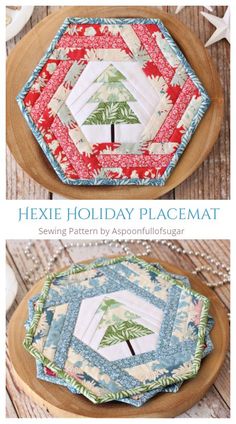 the hexe holiday placemat pattern is shown in three different colors and sizes