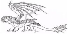 a black and white drawing of a dragon with its wings spread out to the side