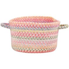 a multicolored basket with handles