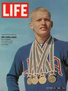 an old magazine with a man wearing medals on it's neck and the title life