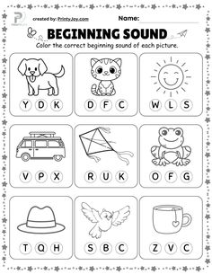 the beginning sound worksheet with pictures and words to help students learn how to read