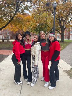 Ohio State game day outfit inspiration in idea red pants addicted leather pants girl group Fall Game Day Outfit College, Cold Game Day Outfit Football, Osu Gameday Outfit, Ohio State Game Day Outfit, Game Day Outfit College, Ohio State Game Day, Tailgate Outfit College, Miami Fits, Frat Outfits