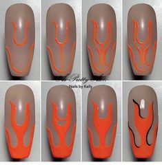 Easy Beginner Nail Designs, Emojis Meanings, Nail Education, Nail Art Wheel, Flame Nails, Flame Nail Art, Nail Magic, Nail Hacks