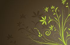 an abstract floral background with green leaves and swirls on a dark brown wallpaper